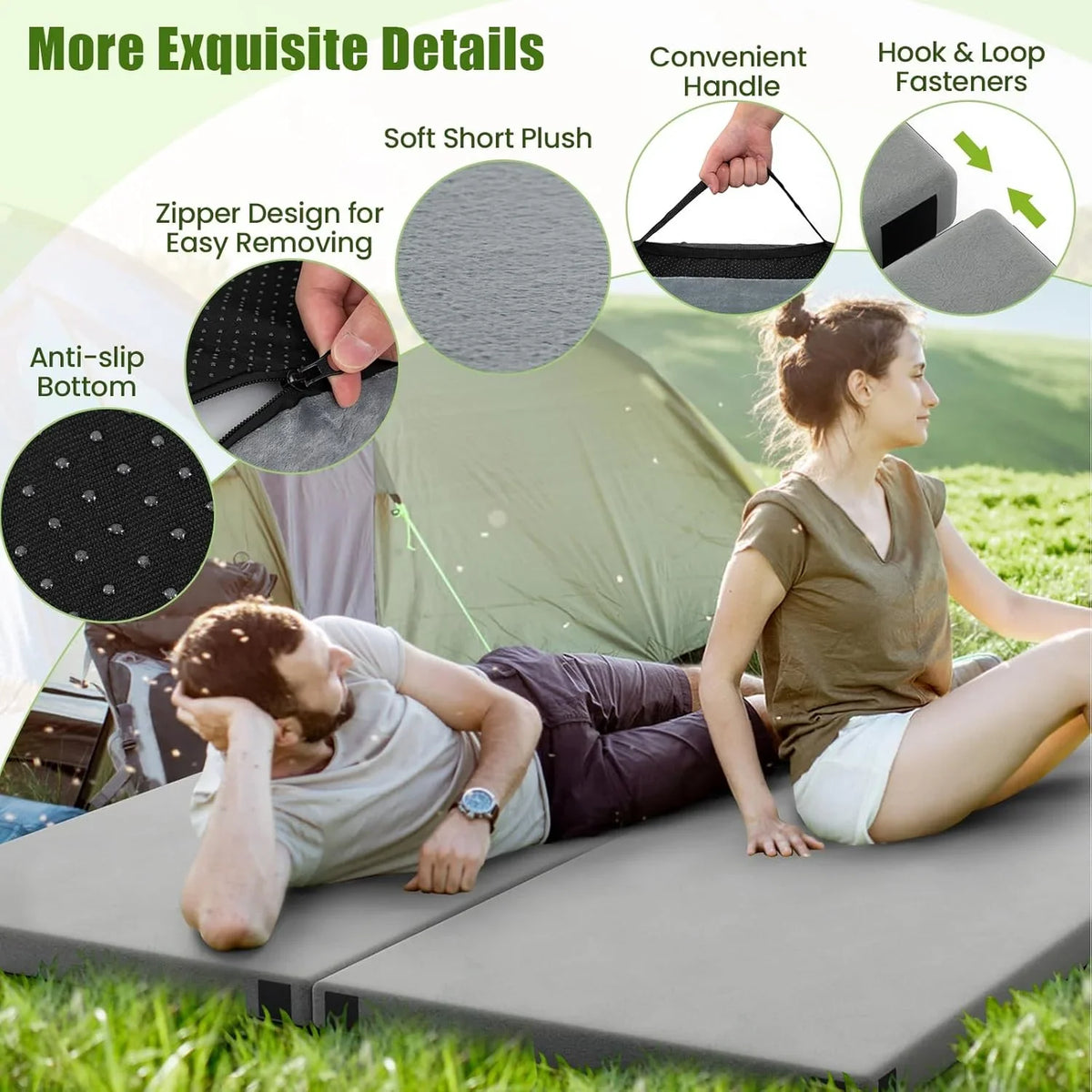 MarketLane Memory Foam Sleeping Pad, Roll Up Floor Mattress with Carry Bag, Non-Slip Bottom, Guest Floor Folding Bed for Sleepover, Portable Camping Mattress for Indoor Outdoor Travel Cot Tent，Grey
