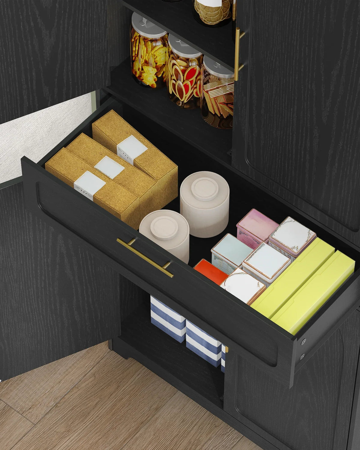 Kitchen Pantry Storage Cabinet, Freestanding Storage Cabinet with 4 Adjustable Shelves