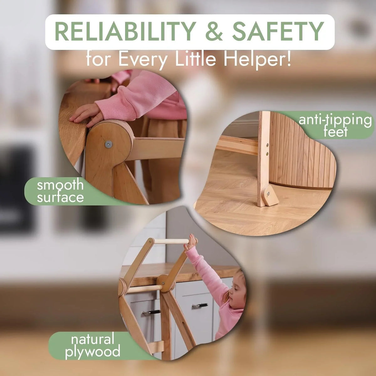Folding Wooden Kitchen Standing Stool for Toddlers �C Safe & Compact Learning Step Stool, Ages 18 Months+