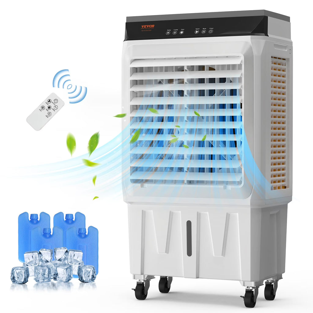VEVOR Evaporative Air Cooler, 2100 CFM, 135" Oscillating Swamp Cooler with Adjustable 3 Speeds and 12 H Timer, 7 Gal Portable Air Cooler for 750 Sq.ft, Indoor/Outdoor Use