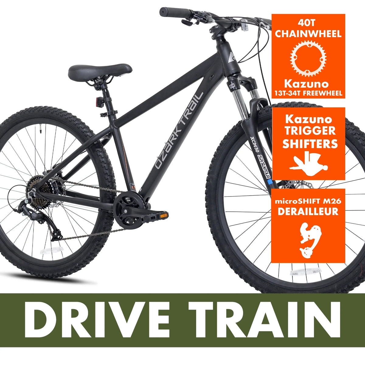 Ozark Trail 27.5" Vibe Mountain Bicycle, Small Frame, Fits Riders 5'0" - 5'6", Black, Adult, Unisex