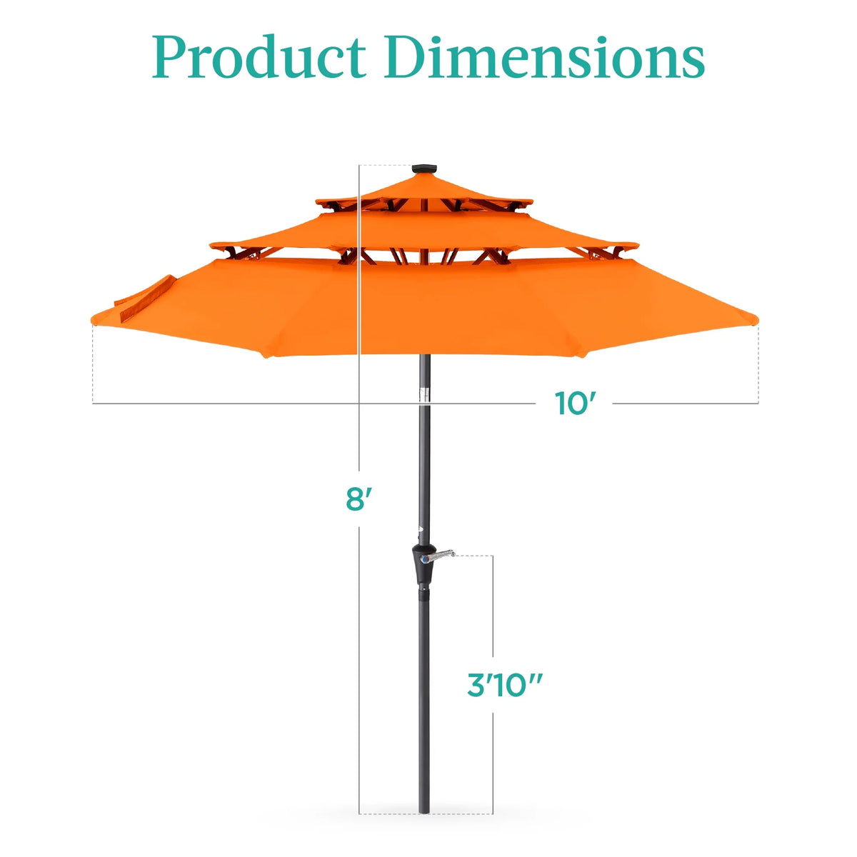 Best Choice Products 10ft 3-Tier Solar Patio Umbrella w/ 24 LED Lights, Tilt Adjustment, Easy Crank - Tan