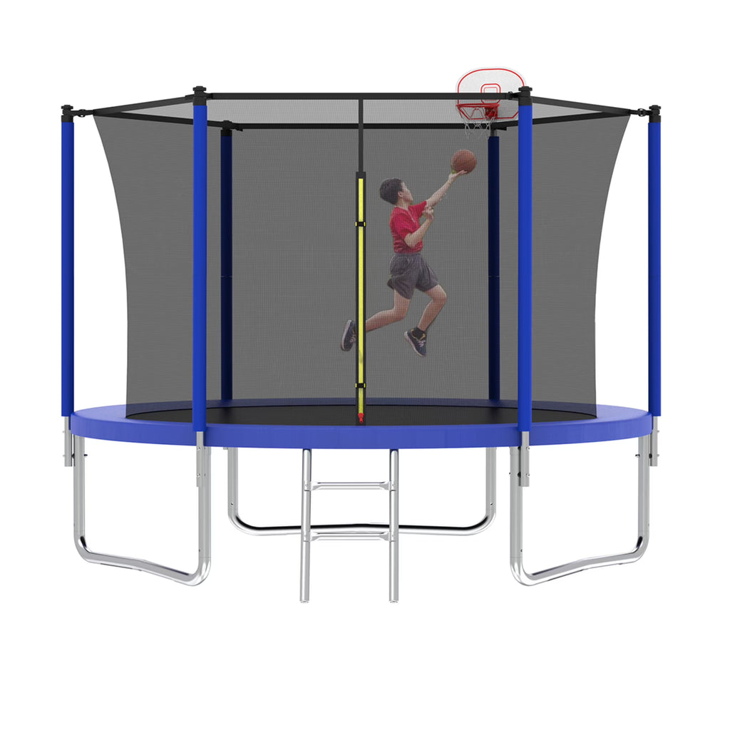 Alvantor Trampoline for Kids with Basketball Hoop, 10 Ft Backyard Round Trampolines with Enclosure Net, Age 3-10, Blue