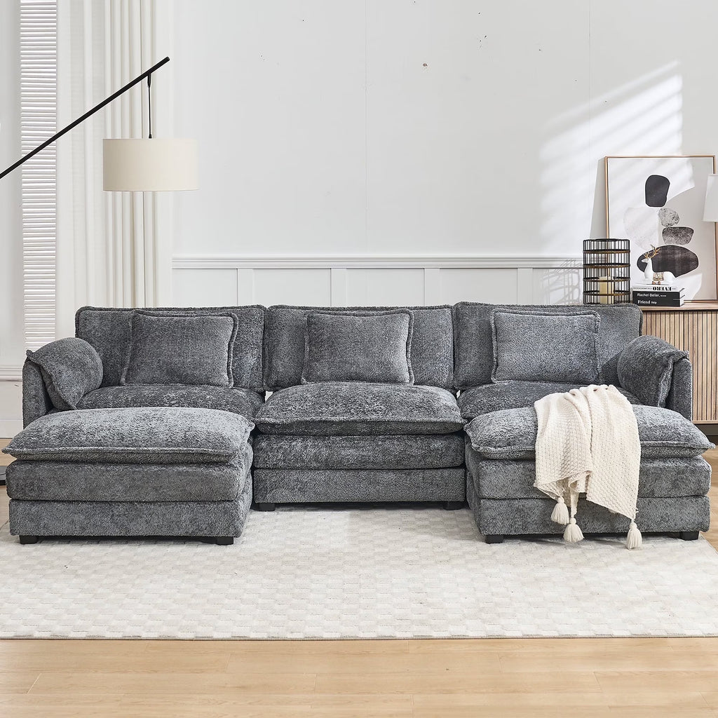 GNIXUU 112" Oversized Sectional Sofa Cloud Couch for Living Room, Modern Chenille L Shaped Couch, Comfy Boucle Modular Sofa Sleeper with Moveable Ottoman & Memory Foam (Green)