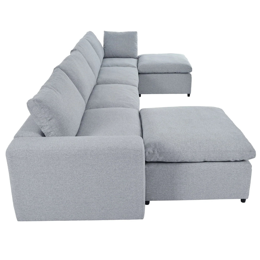 Harper & Bright Designs Convertible Modular Sectional Sofa with 2 Removable Ottomans & Pillows, Large U Shape Cloud Couch with Reversible Chaise for Living Room, Grey