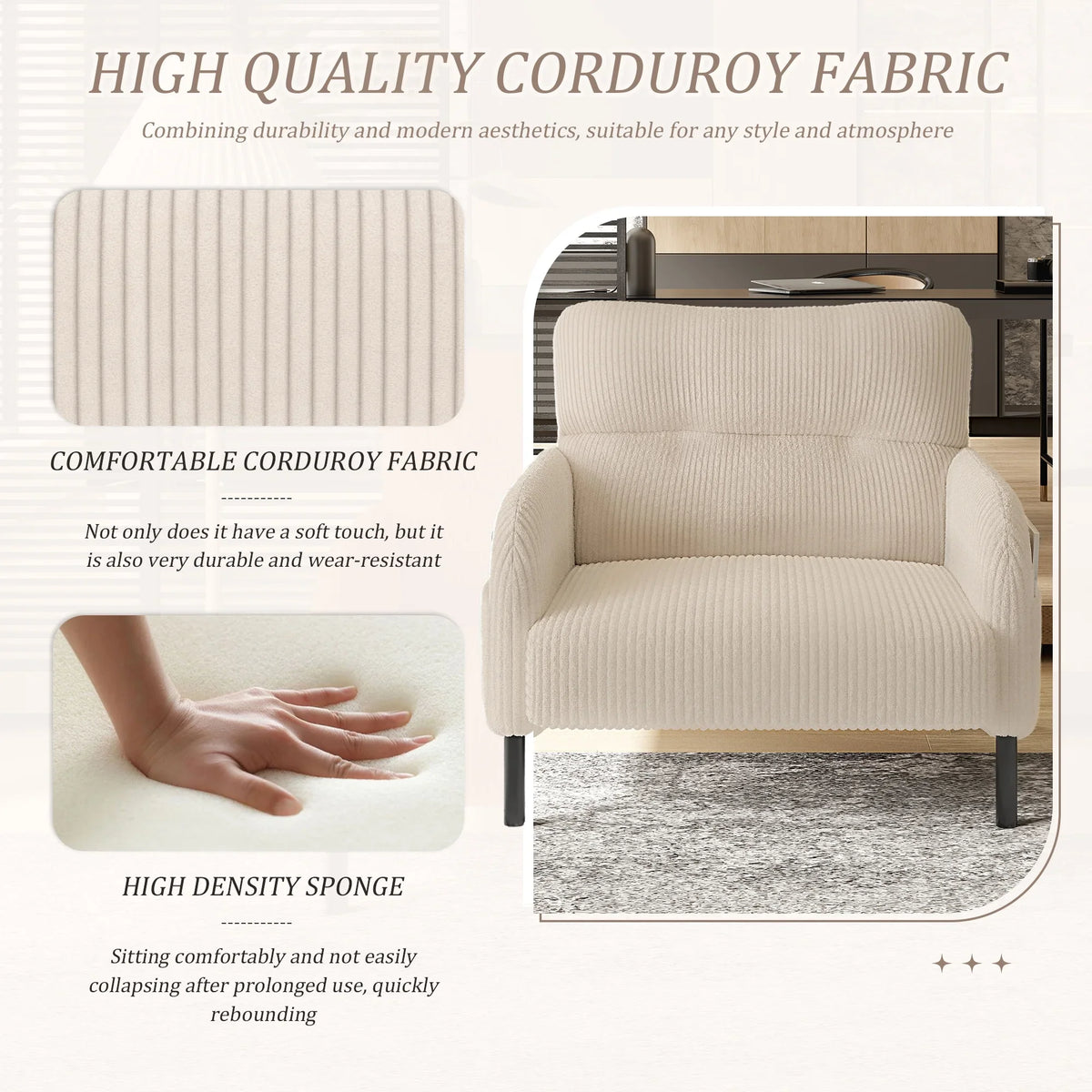 Modern Accent Chair,Armchair,Corduroy Fabric Sofa Chairs,Upholstered Armchair for Living Room,Bedroom,Office,Olive Green