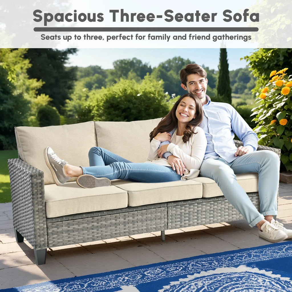 Ovios 5 Pieces Outdoor Patio Furniture Set Wicker Rattan Outdoor Conversation Comfortable Sectional Sofa with Steel Frame, Grey