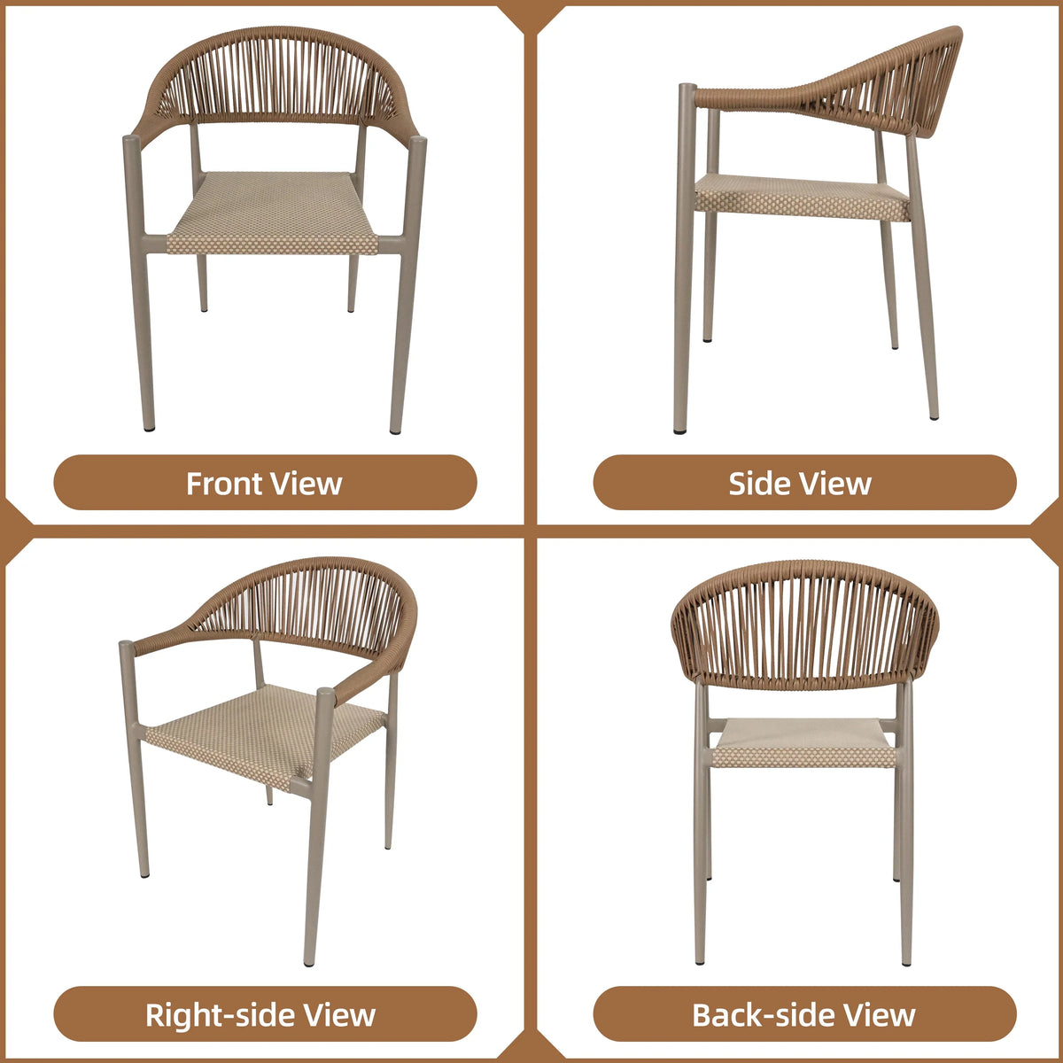 Vmopu New Set of 4 Gray Outdoor Stackable Dining Chair, PE Rattan for Bistro Restaurant Garden