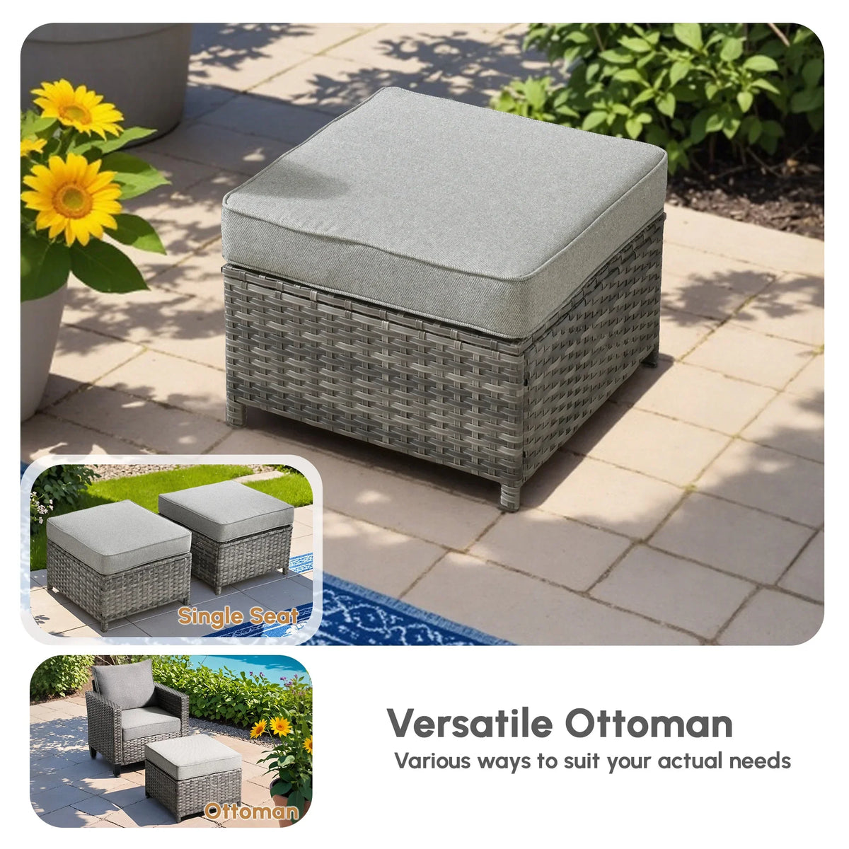 Ovios 5 Pieces Outdoor Patio Furniture Set Wicker Rattan Outdoor Conversation Comfortable Sectional Sofa with Steel Frame, Grey