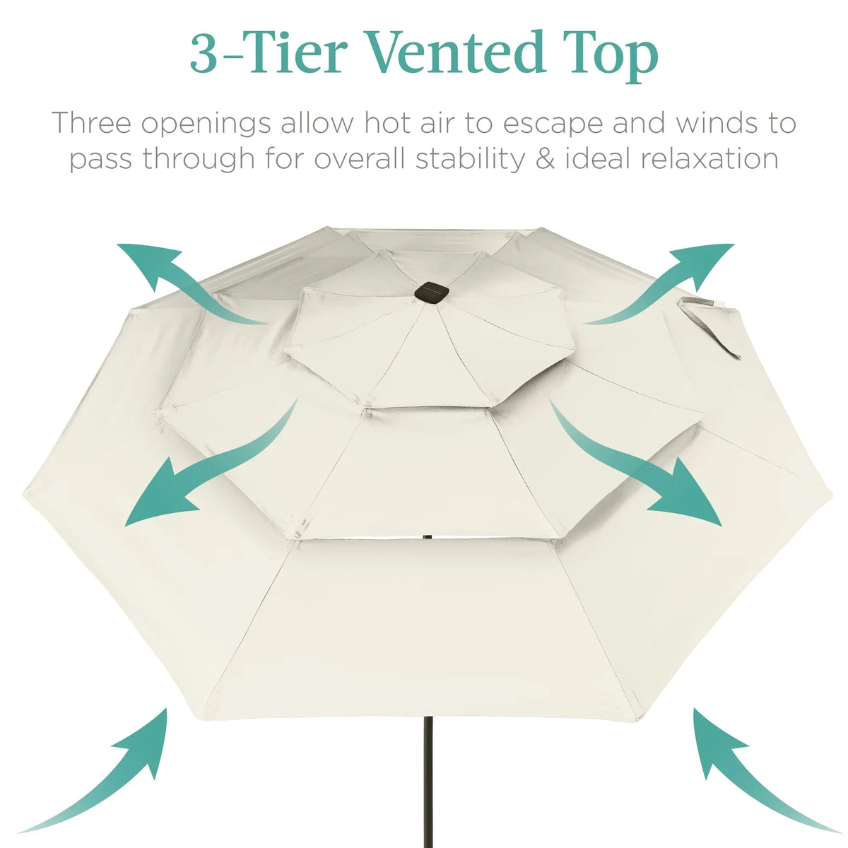 Best Choice Products 10ft 3-Tier Solar Patio Umbrella w/ 24 LED Lights, Tilt Adjustment, Easy Crank - Tan
