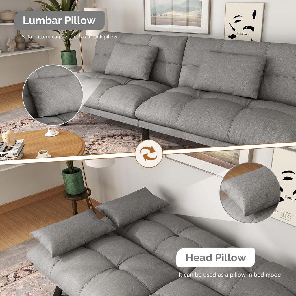70"" Convertible Futon Sofa Bed Folding Bed Sleeper Couch for Living Room, Small Space or Office, Light Grey