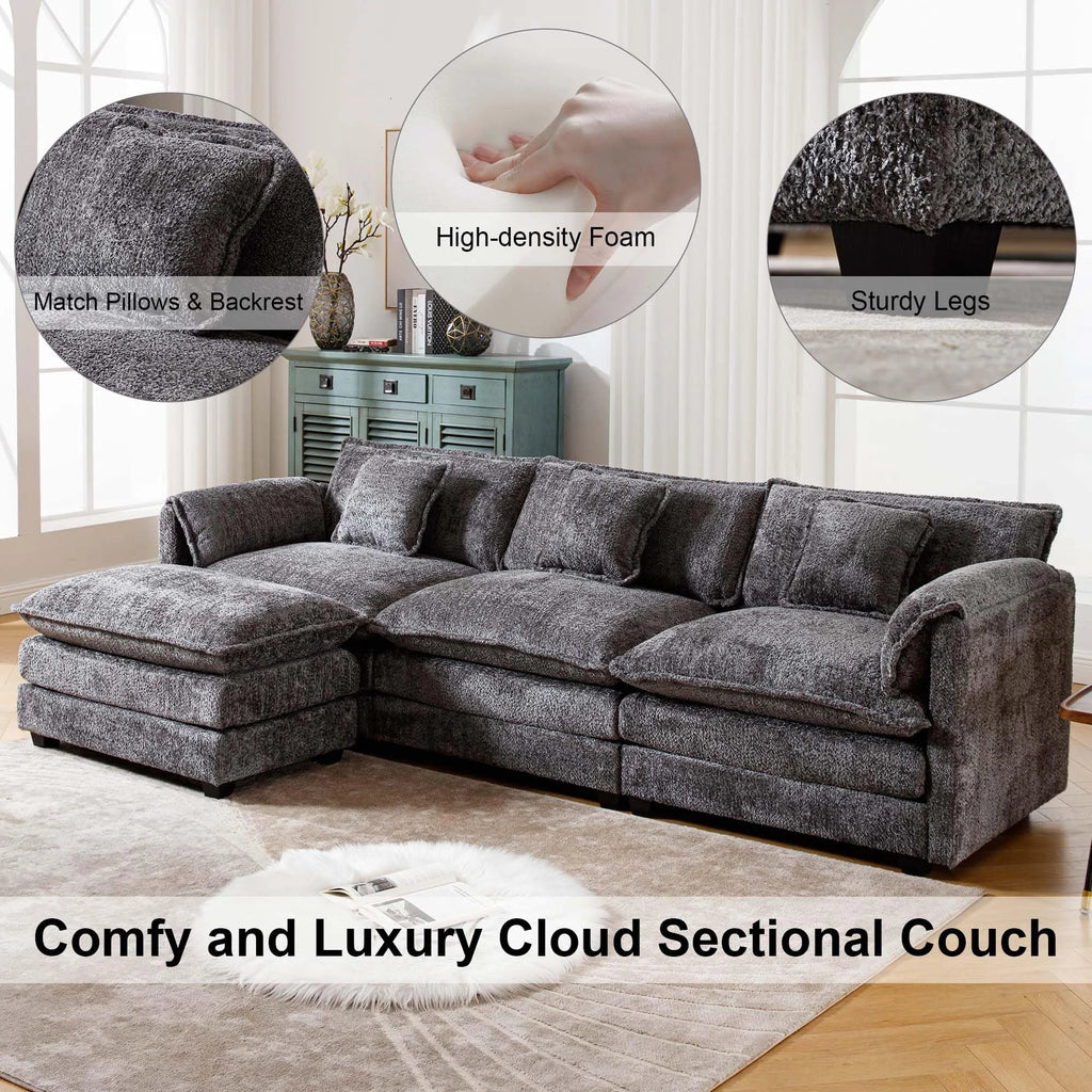 GNIXUU 112" Oversized Sectional Sofa Cloud Couch for Living Room, Modern Chenille L Shaped Couch, Comfy Boucle Modular Sofa Sleeper with Moveable Ottoman & Memory Foam (Green)
