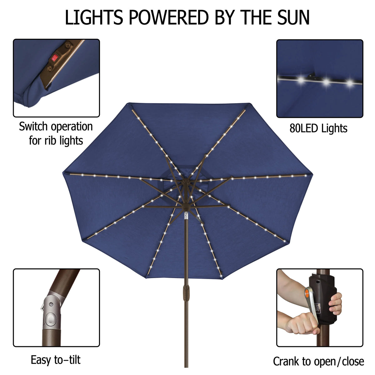 EliteShade Sunbrella Solar Umbrellas 9ft Market Umbrella with 80 LED Lights Patio Umbrellas Outdoor Table Umbrella with Ventilation and 5 Years Non-Fading Top,Ruby