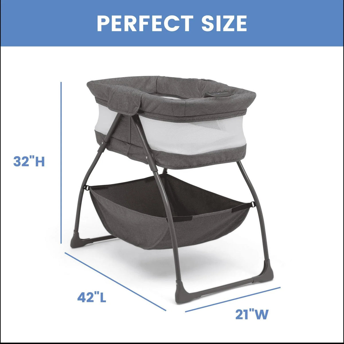 Delta Children TravelMate Compact Fold Bassinet - Features Lights. Sounds and Vibration. Grey Tweed