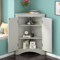 Triangle Bathroom Storage Cabinet, Wooden Corner Freestanding Floor Cabinet with Double Doors and Adjustable Shelves, Mordern Console Table for Bathroom, Living Room, Small Space, Grey