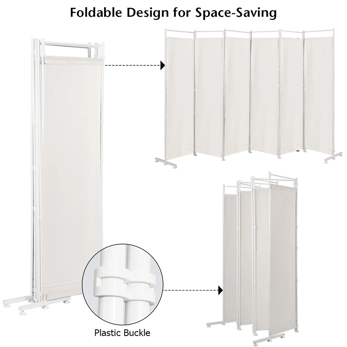 Costway 6-Panel Room Divider Folding Privacy Screen w/Steel Frame Decoration Brown