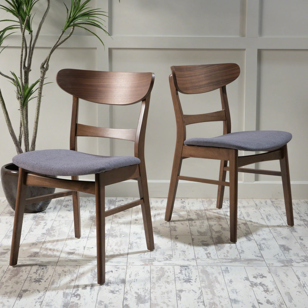 GDFSTUDIO Mid Century Modern Fabric Upholstered Rubberwood Dining Chairs, Set of 2, Dark Gray and Walnut