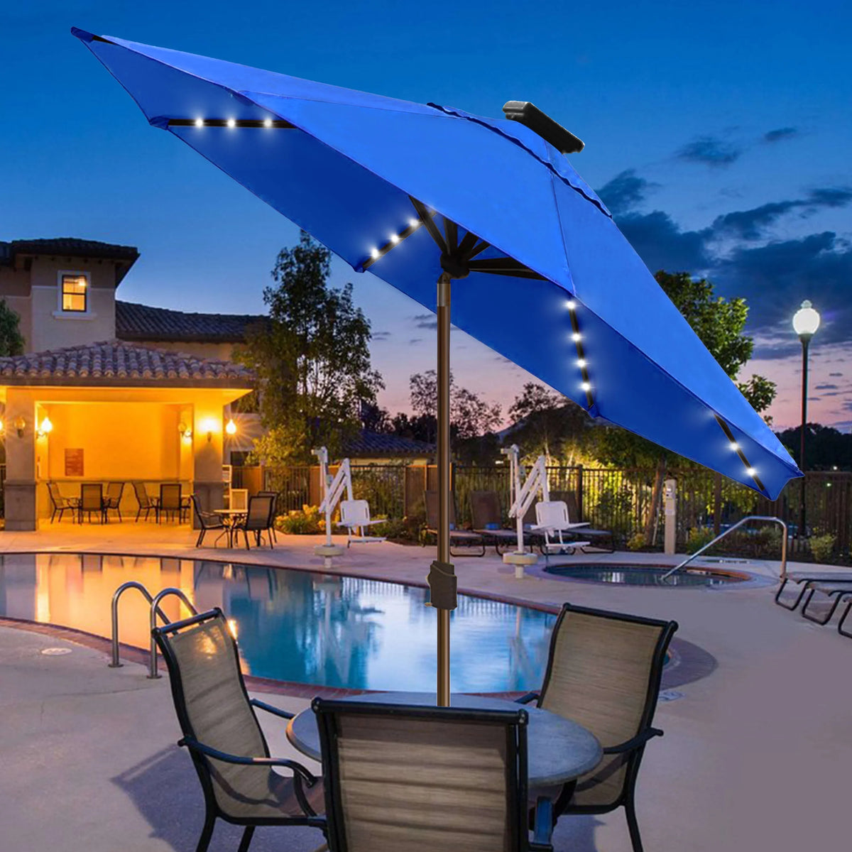 EliteShade Sunbrella Solar Umbrellas 9ft Market Umbrella with 80 LED Lights Patio Umbrellas Outdoor Table Umbrella with Ventilation and 5 Years Non-Fading Top,Ruby