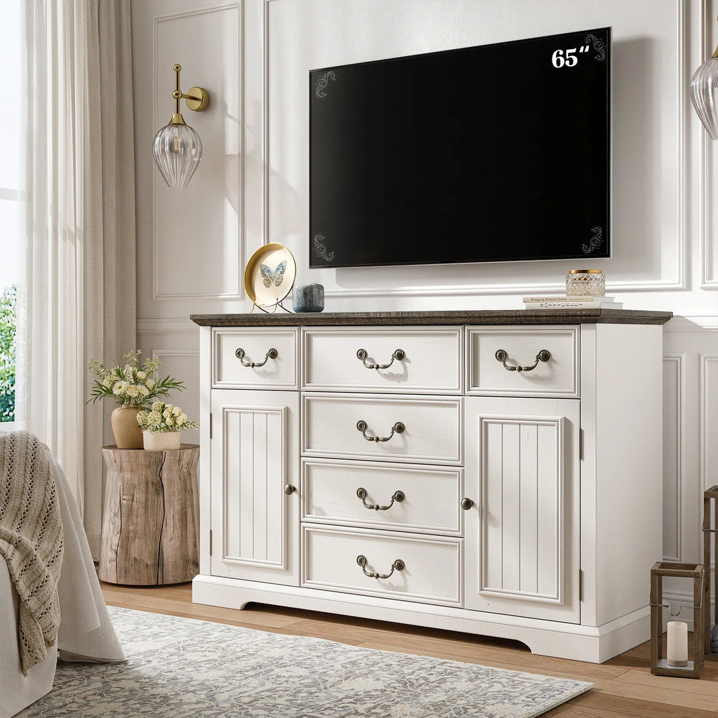 EnHomee Wood Dresser for Bedroom 9 Drawer Dressers&Chest of Drawers 63"L x 15.7"W x 31.5"H,Brown