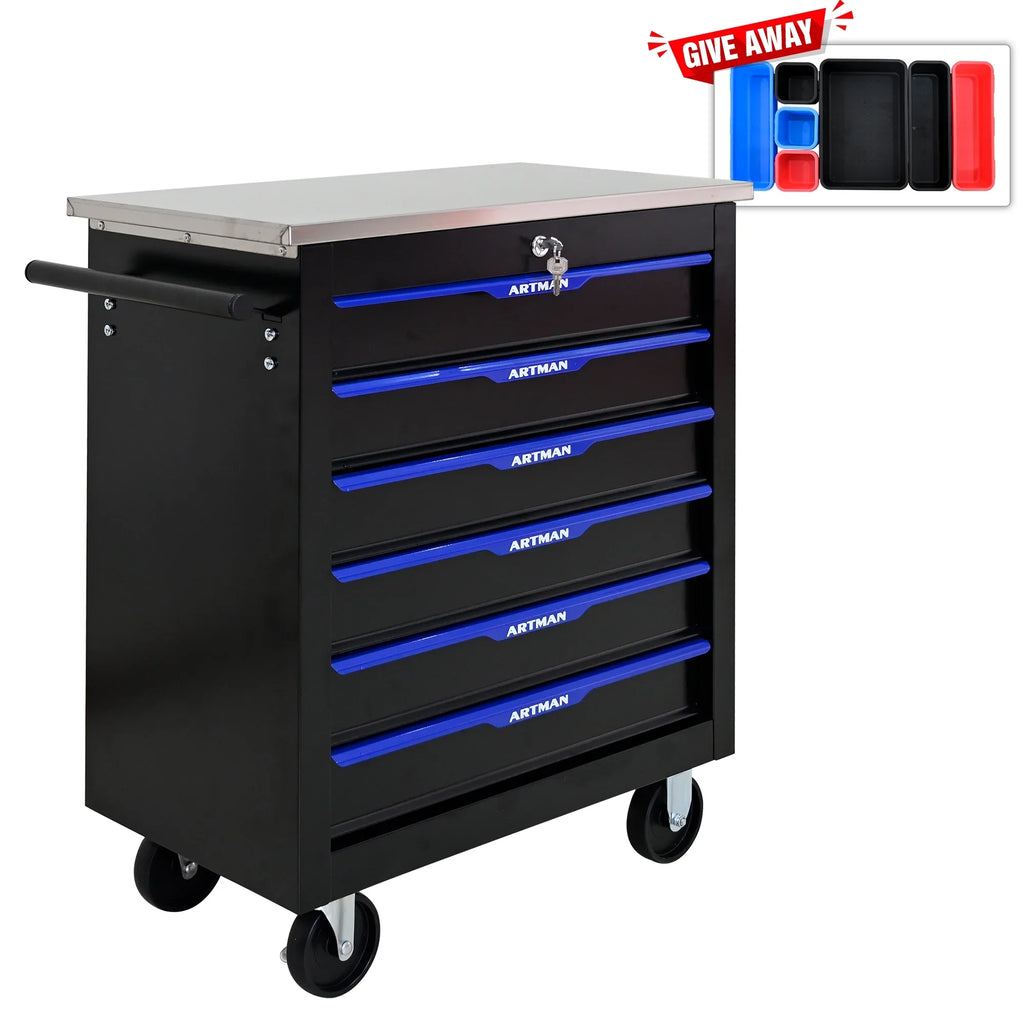 ARTMAN 6-Drawer Tool Storage Chest with Lockable Wheel,6 Drawer Tool Storage Cabinet for Garage, Warehouse, Repair Shop
