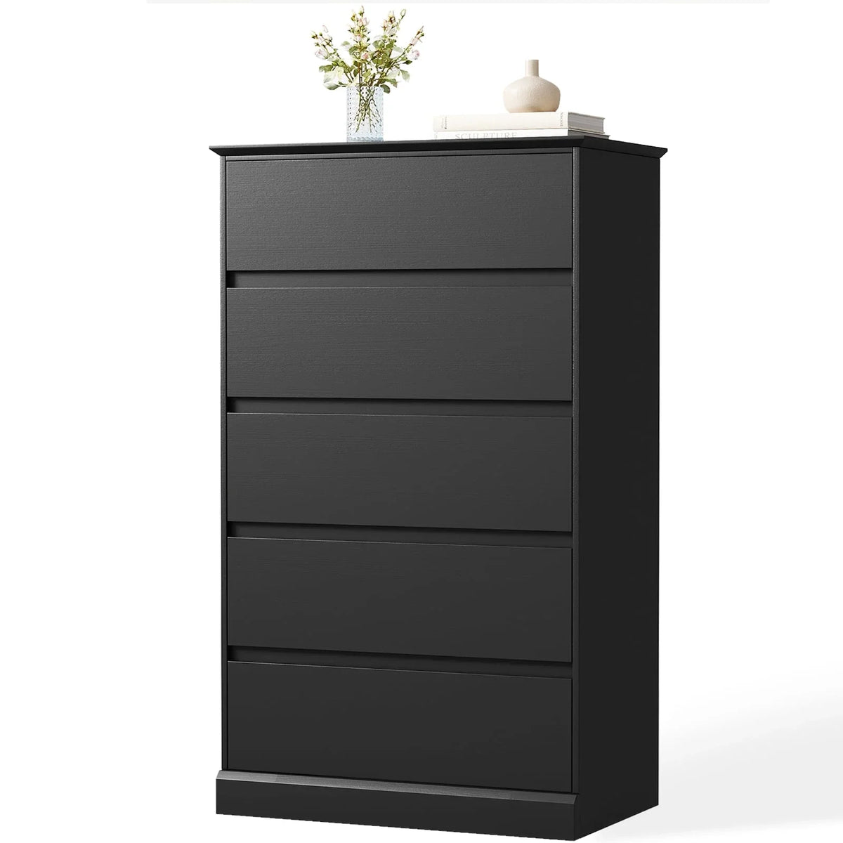 2 PCS Dresser for Bedroom, 5 Drawer Dresser Black Chest of Drawers for Living Room Dressing Room Entryway -2PCS