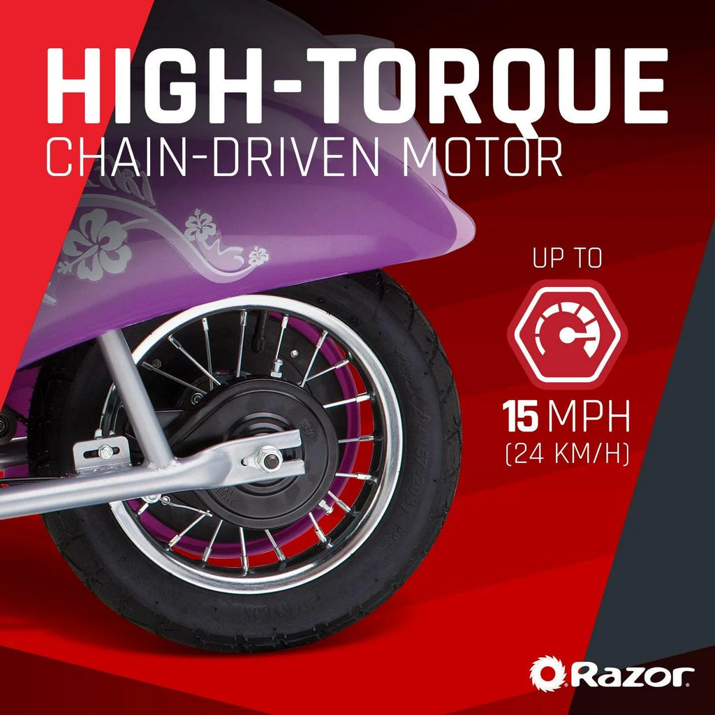 Razor Pocket Mod Miniature Euro-Style Electric Scooter - Kiki Purple. up to 15 mph. for Teen 13+