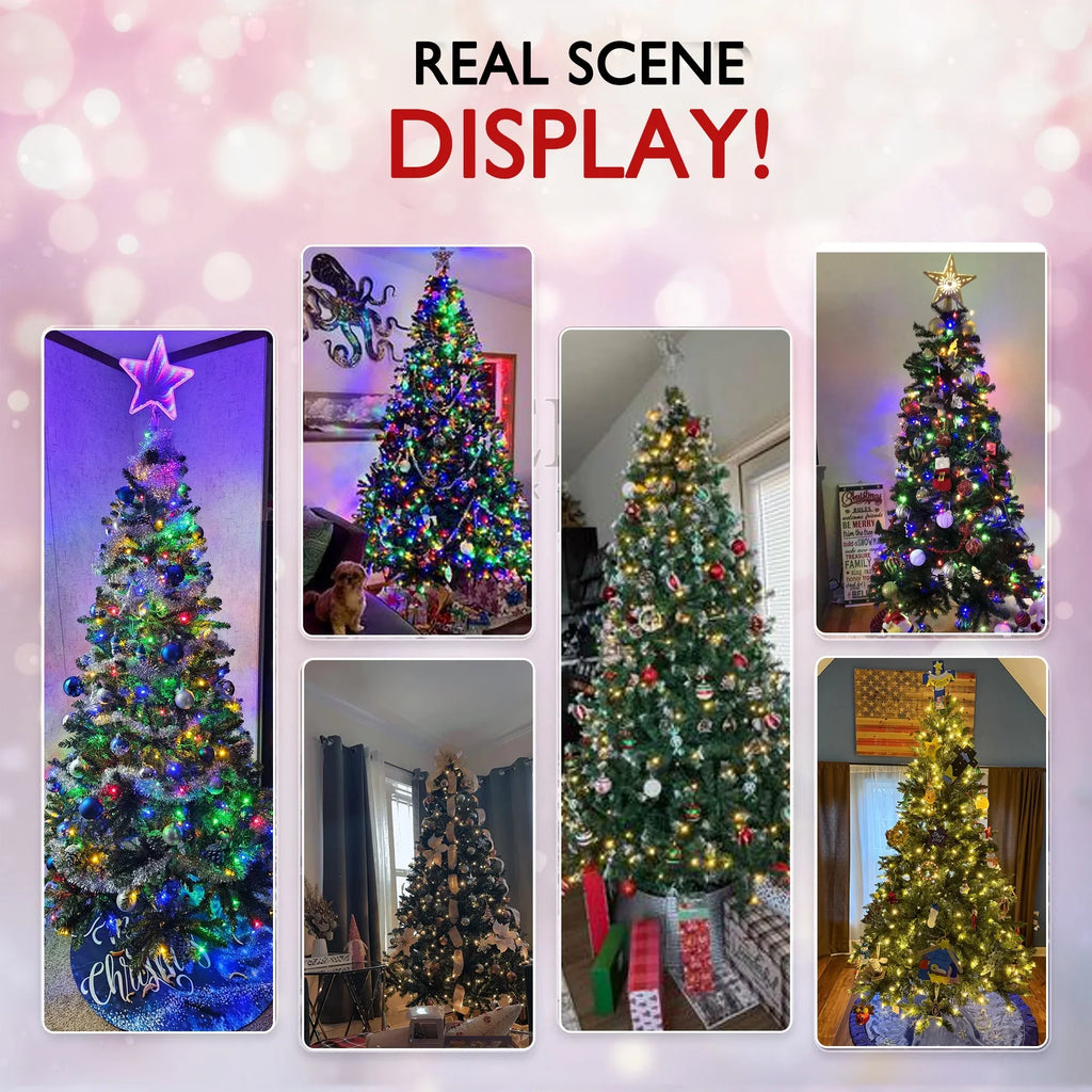 Yexmas 9ft Pre-Lit Green Christmas Tree, 11 Modes Colored LED Lights, Artificial Xmas Tree with Large Storage Bag