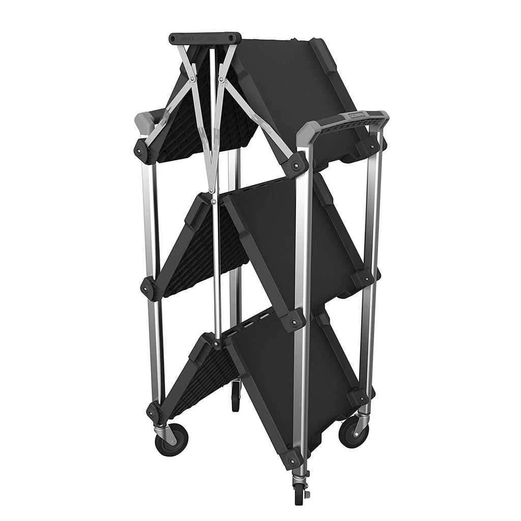 Olympia Tools Pack N Roll 3 Tier Collapsible Rolling Service Cart, Black