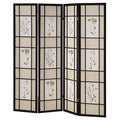 4 Panel Floral Shoji Screen, Room Divider