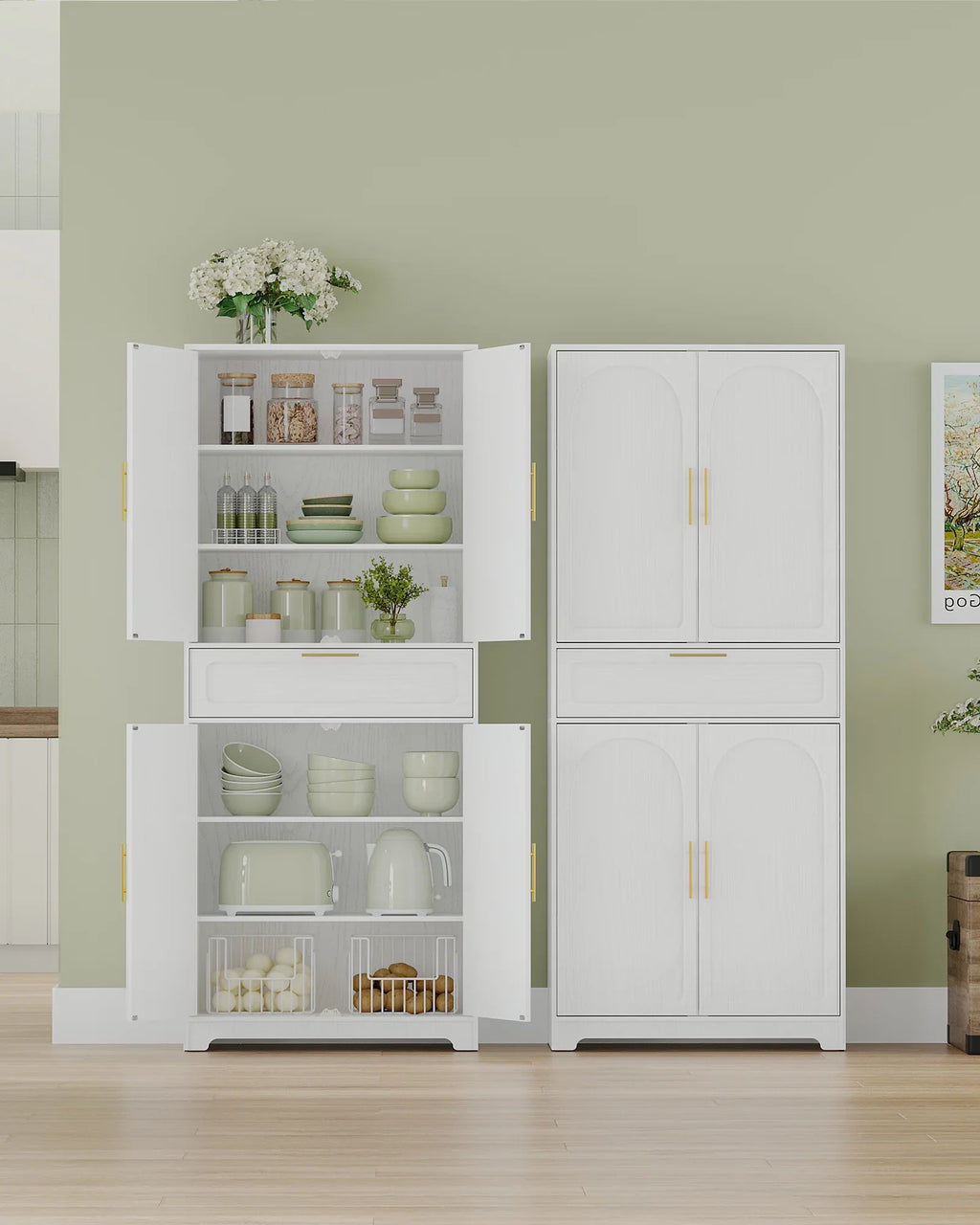 Kitchen Pantry Storage Cabinet, Freestanding Storage Cabinet with 4 Adjustable Shelves