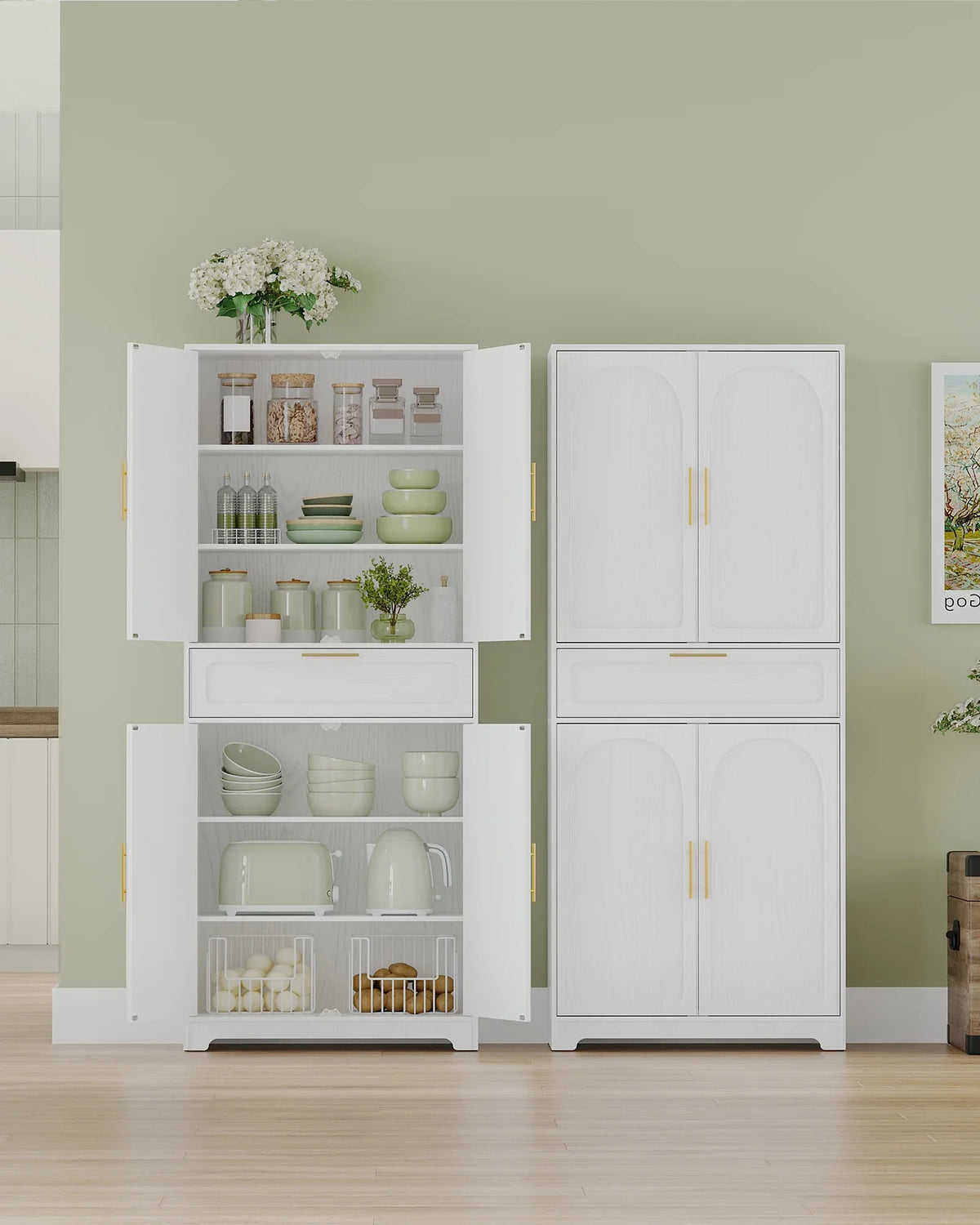Kitchen Pantry Storage Cabinet, Freestanding Storage Cabinet with 4 Adjustable Shelves