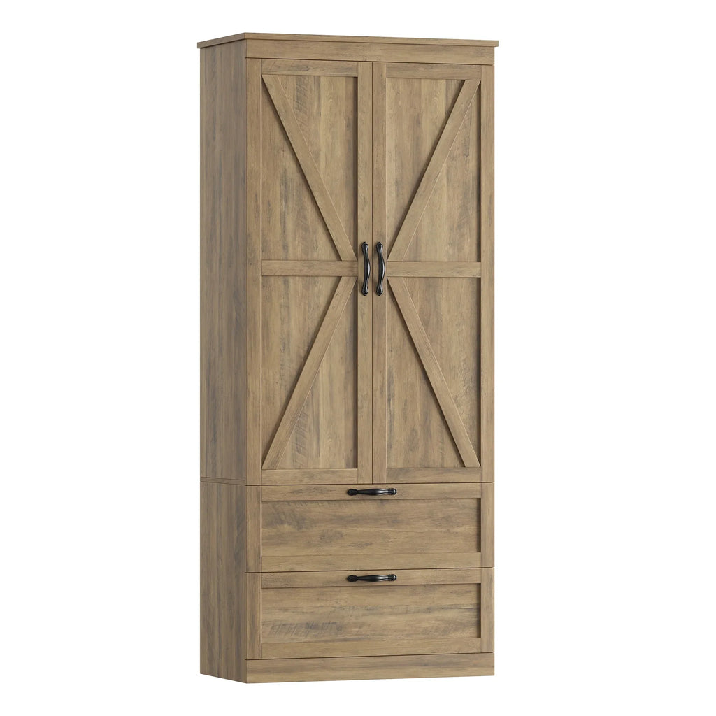 Homfa 70.3"H Bathroom Storage Cabinet, Farmhouse Linen Storage Cabinet with 2 Drawers, White