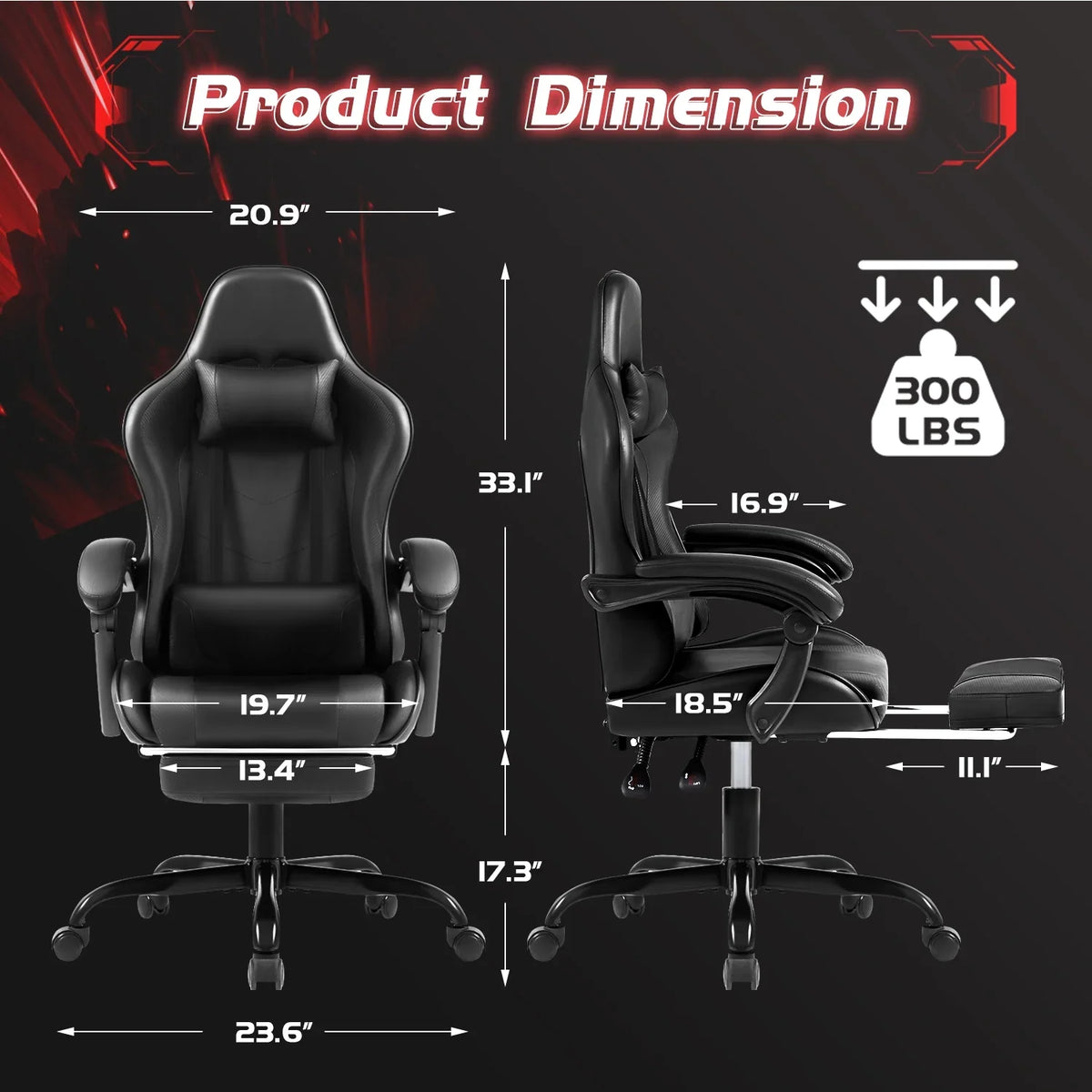 Lacoo PU Leather Gaming Chair Massage Ergonomic Gamer Chair Height Adjustable Computer Chair with Footrest & Lumbar Support, White