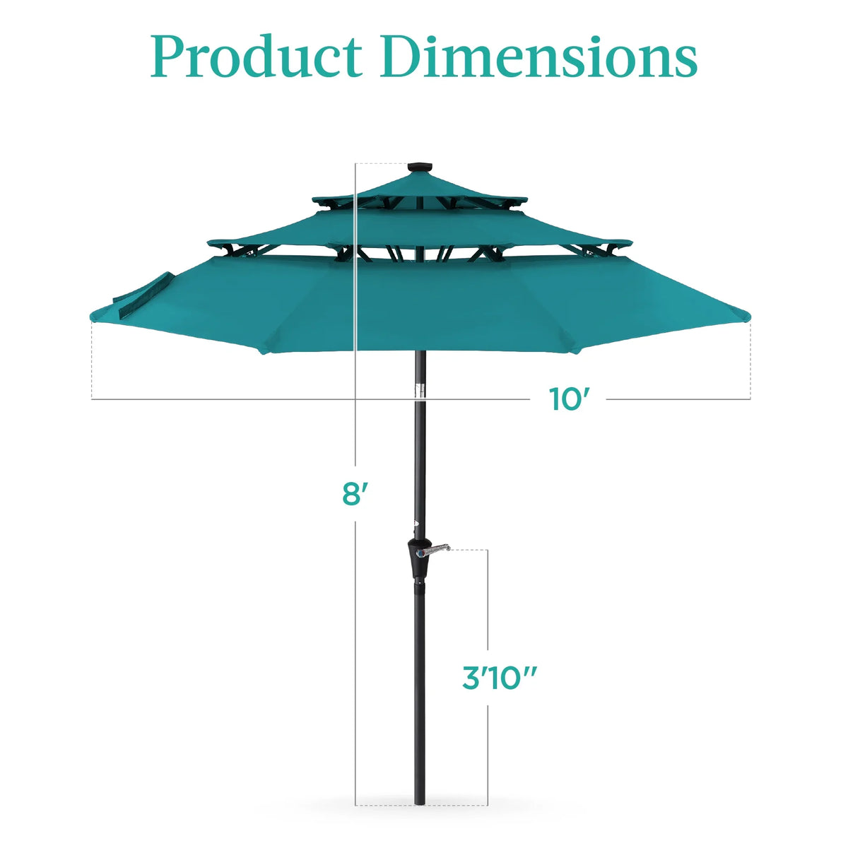 Best Choice Products 10ft 3-Tier Solar Patio Umbrella w/ 24 LED Lights, Tilt Adjustment, Easy Crank - Tan