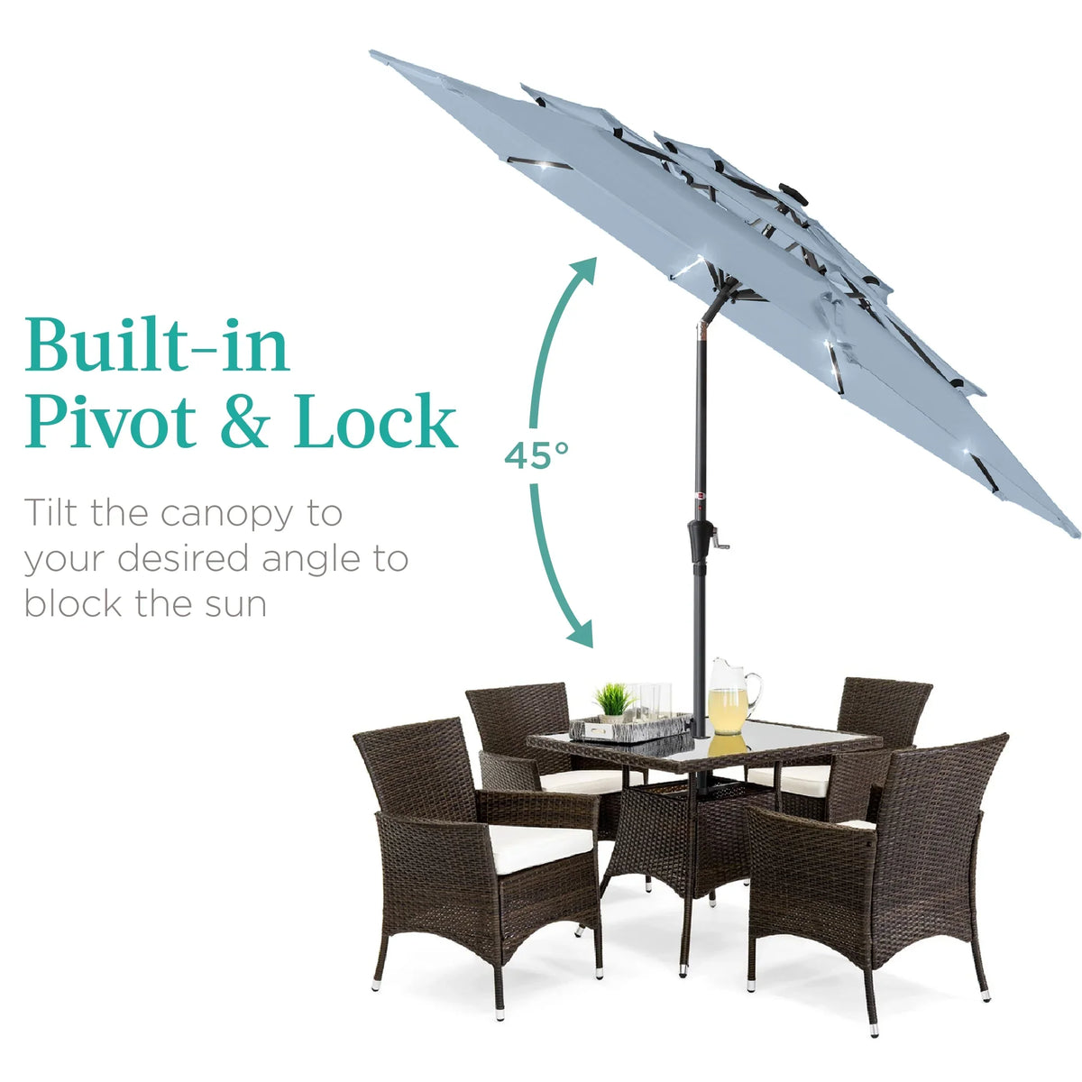 Best Choice Products 10ft 3-Tier Solar Patio Umbrella w/ 24 LED Lights, Tilt Adjustment, Easy Crank - Tan
