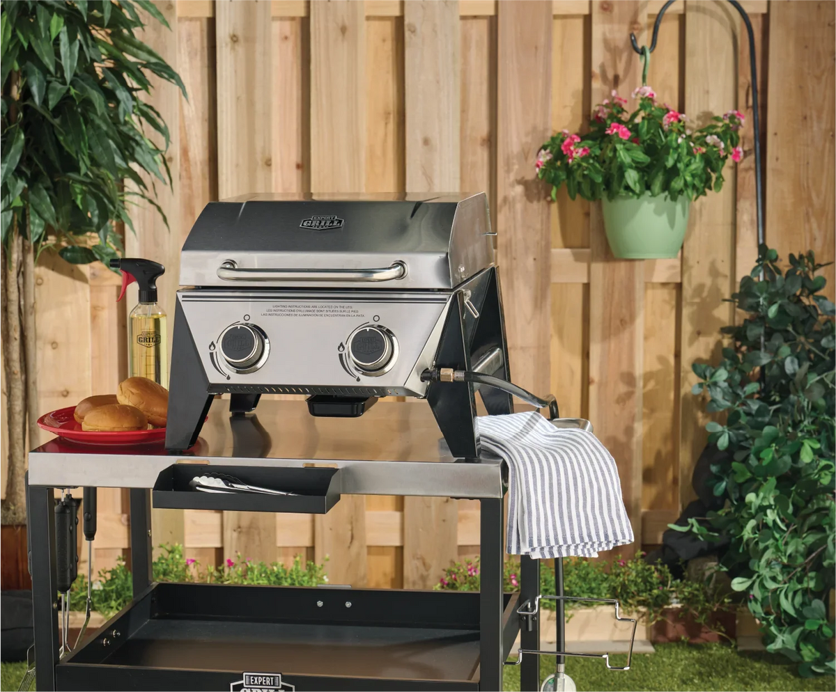 Expert Grill 2-Burner Tabletop Gas Grill, Stainless Steel, 13,000 BTUs