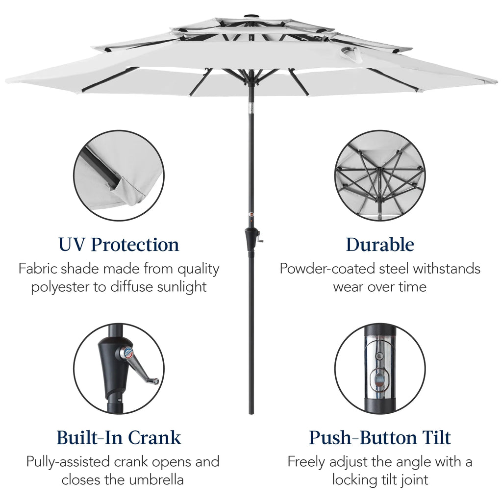 Best Choice Products 10ft 3-Tier Patio Umbrella, Market Sun Shade w/ Tilt Adjustment, Easy Crank - Red