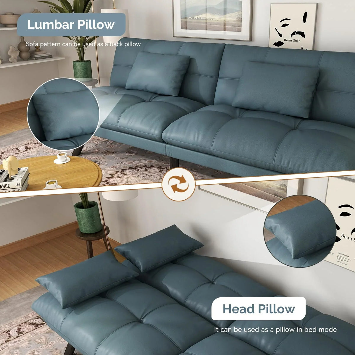 70"" Convertible Futon Sofa Bed Folding Bed Sleeper Couch for Living Room, Small Space or Office, Light Grey