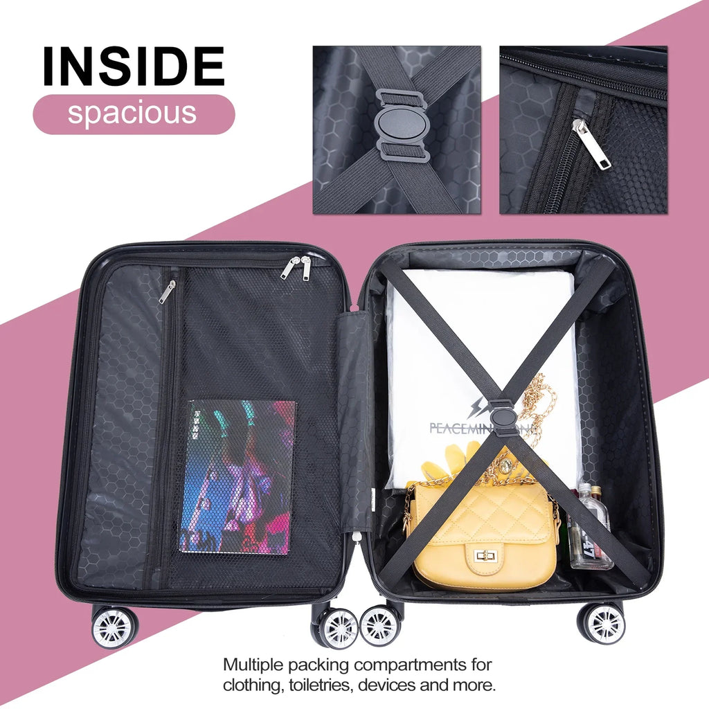 Tripcomp Luggage Sets 4 Piece Suitcase Set (14/20/24/28)Hardside Suitcase with Spinner Wheels Lightweight Carry on Luggage(Black)