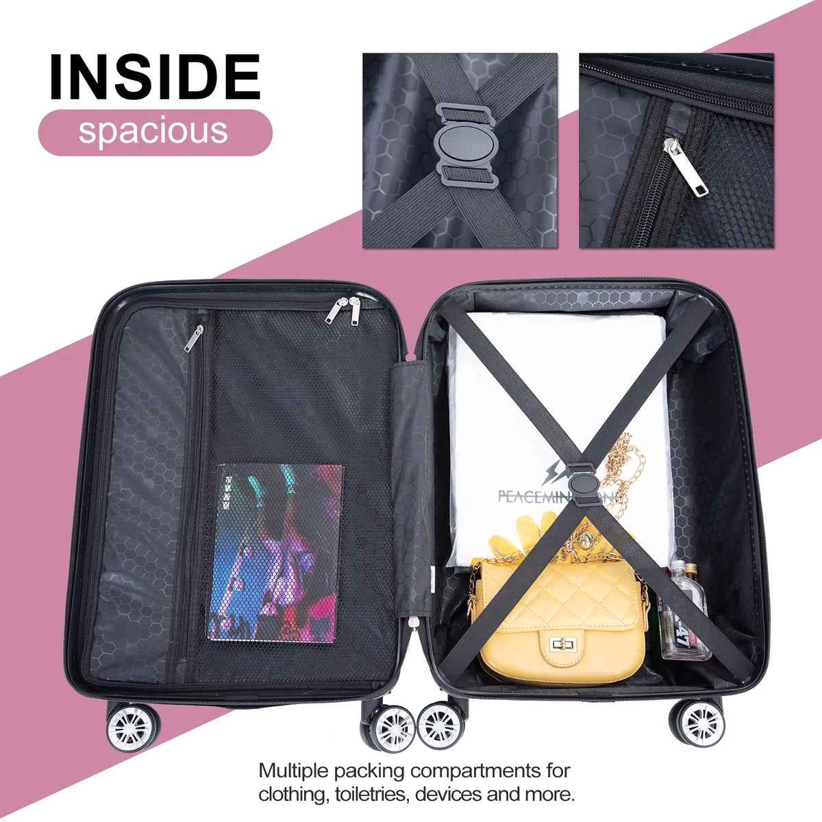 Tripcomp Luggage Sets 4 Piece Suitcase Set (14/20/24/28)Hardside Suitcase with Spinner Wheels Lightweight Carry on Luggage(Black)