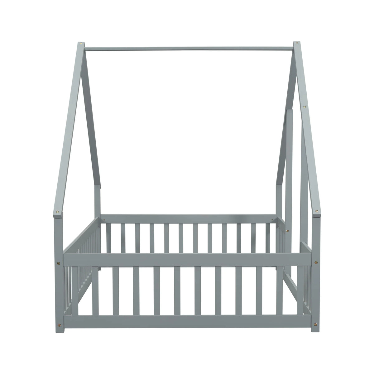 Bellemave Twin Size Floor Bed Frame, Wooden House Bed Twin Size with Fence, Montessori Bed with Guardrails for Bedroom (White)