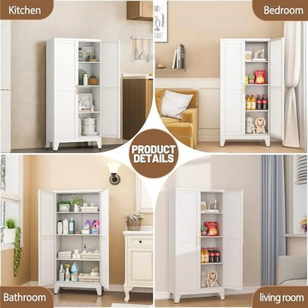 Metal Kitchen Pantry Storage Cabinet with 2 Doors and 3 Adjustable Shelves,Pantry Cabinet with Adjustable Leveling Foot for Kitchen, Living Room, Dining Room"White"