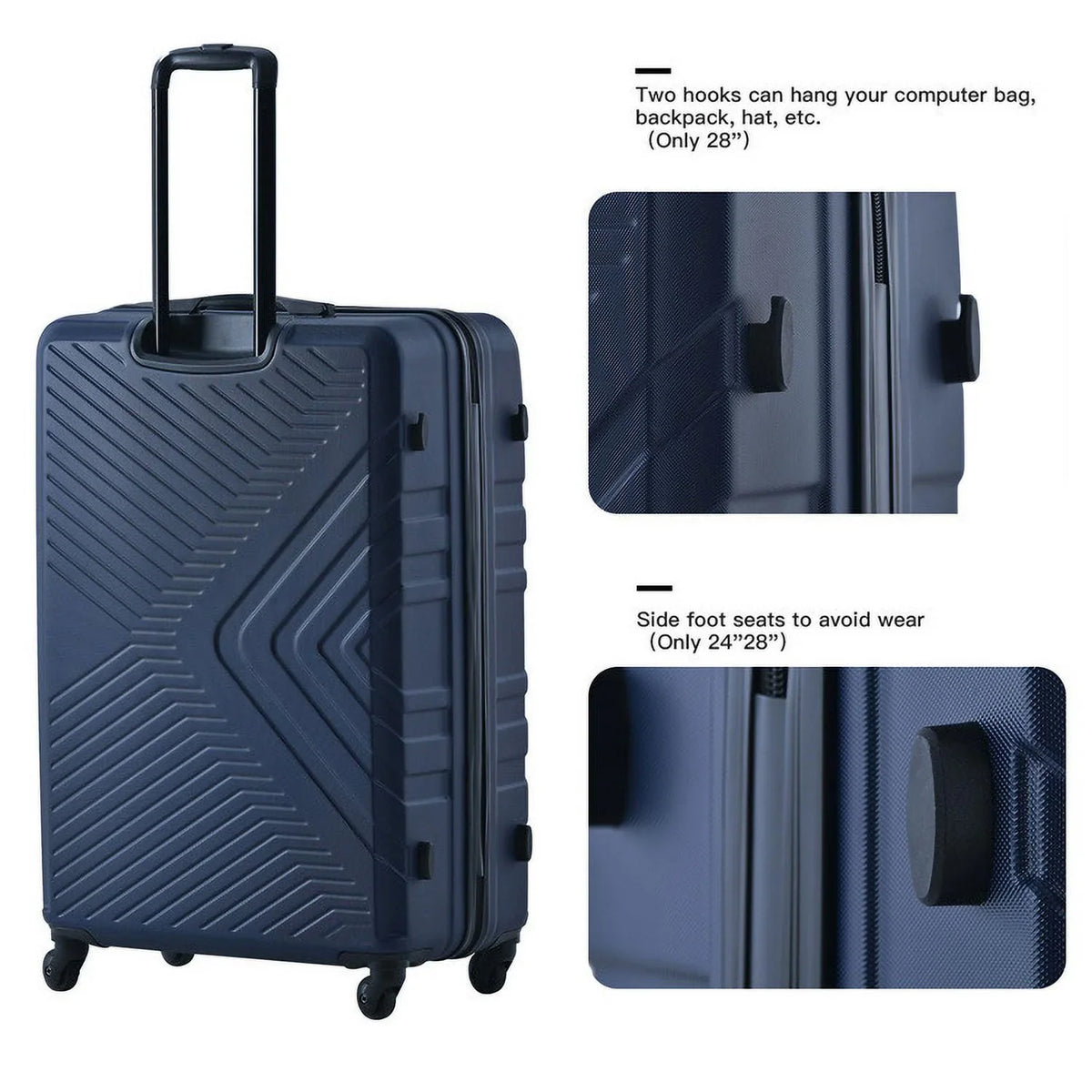 3 Piece Luggage Sets, ABS Lightweight Suitcase(20/24/28), Carry on Hard-Shell Luggage with 2 Hooks, Telescopic Handle, Spinner Wheels and TSA Lock, Yellow