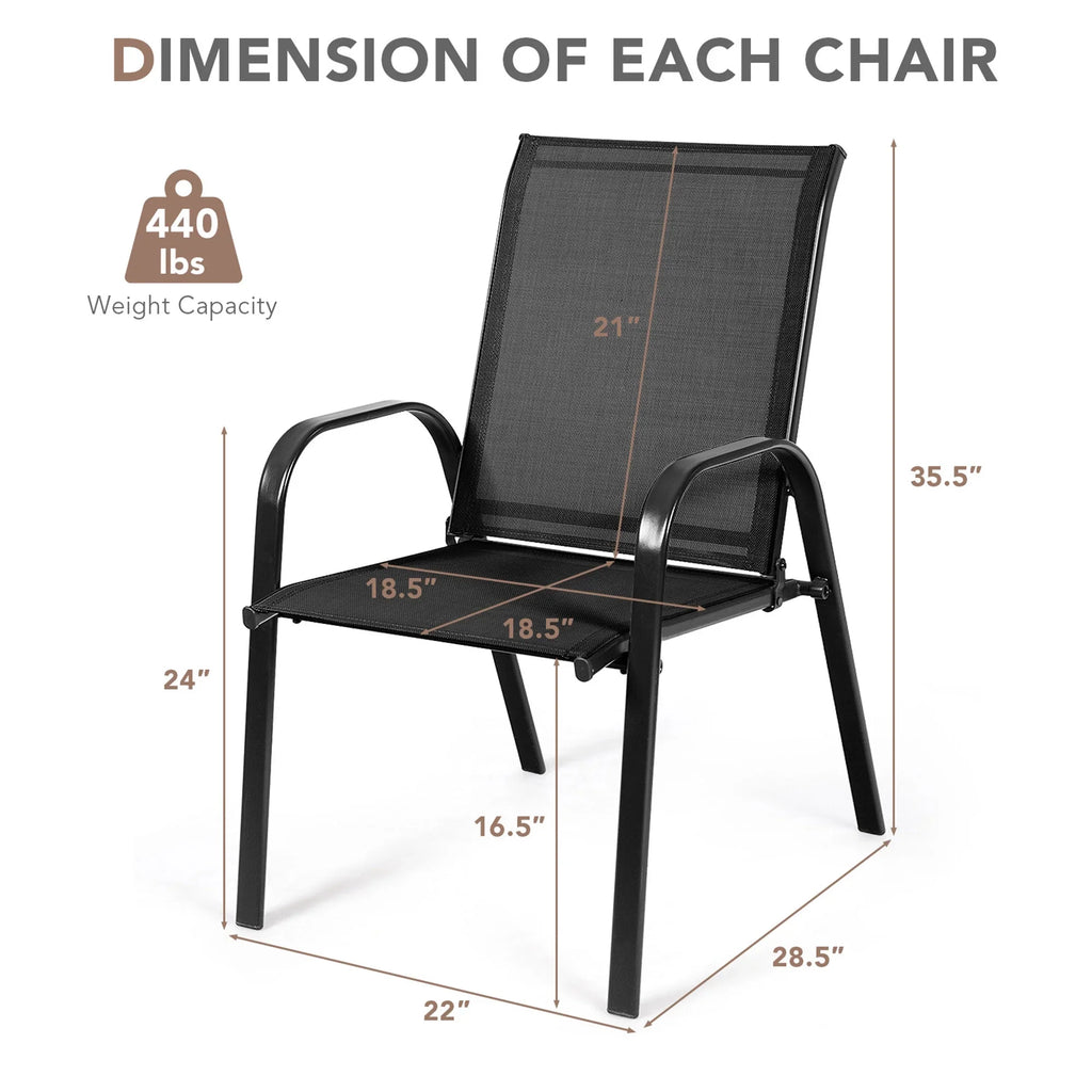 Gymax Set of 4 Patio Chairs Dining Chairs w/ Steel Frame Yard Outdoor Grey