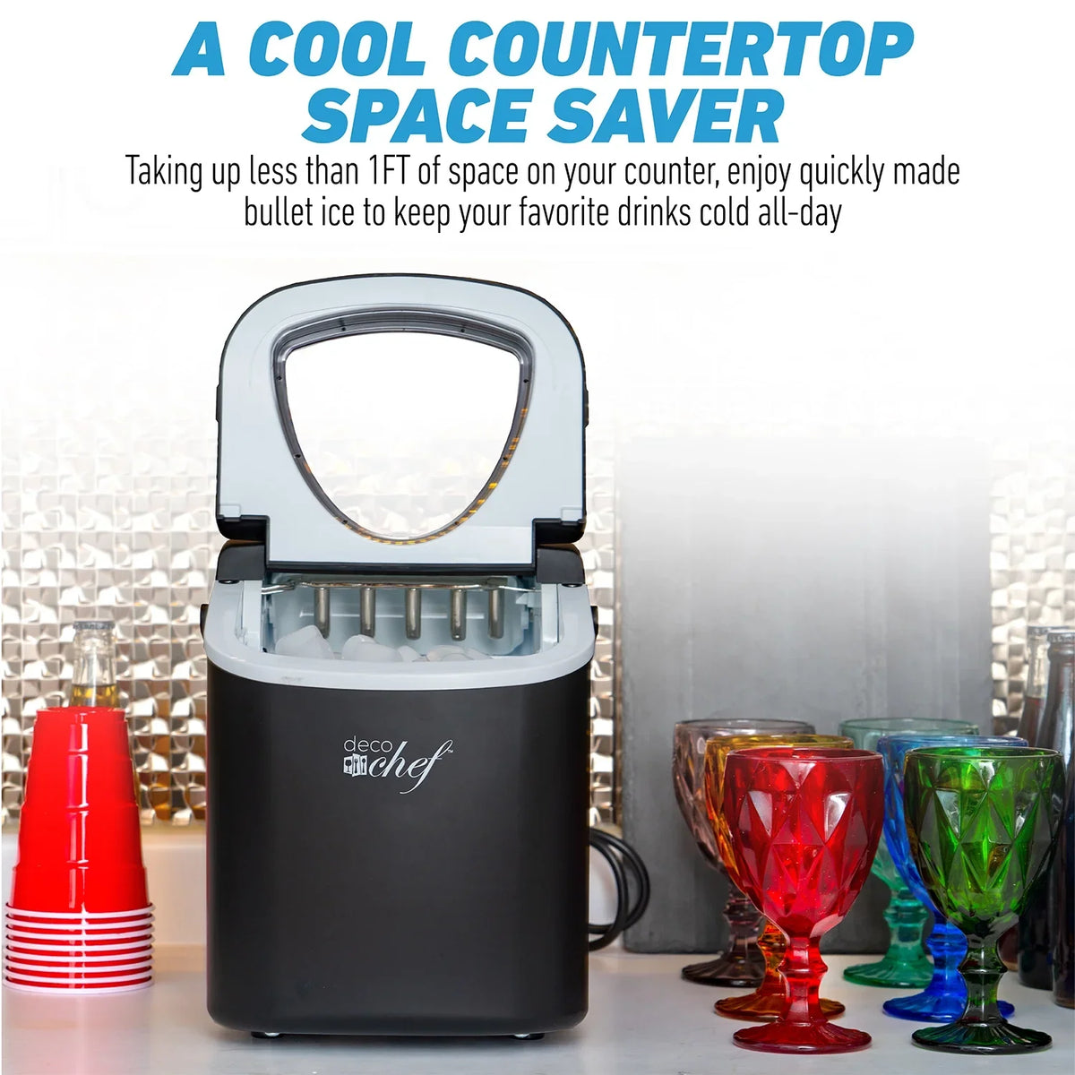 Deco Compact Countertop Ice Maker, 26LBs in 24HRs, 9 Bullet Ice Cubes Ready in 6 Minutes, Stainless Steel