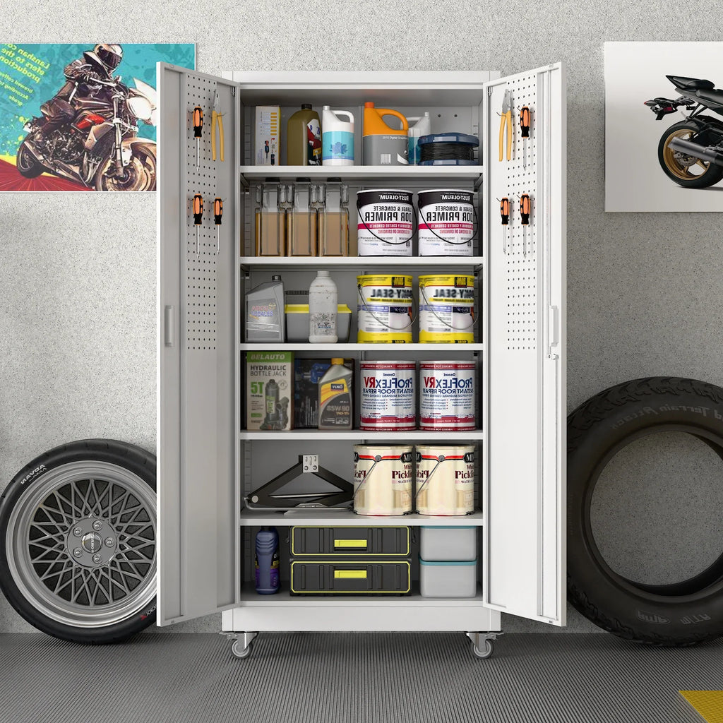 GangMei 71 inches Tall Metal Rolling Garage Storage Cabinets with Locking Doors and 5 Adjustable Shelves, Metal Storage Cabinet for Garage, Office, Home, Classroom, Assemble Required(Black)