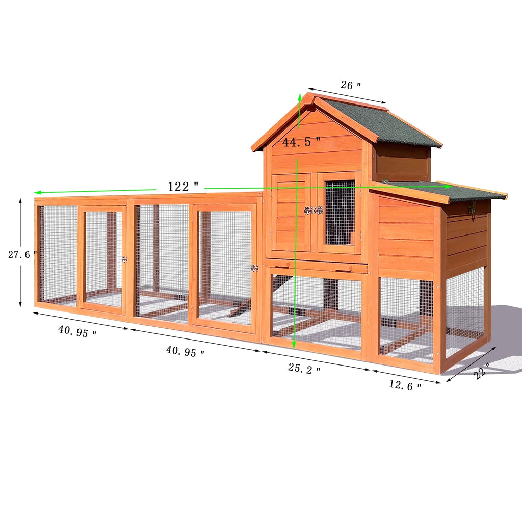 Pefilos 112" Large Outdoor Wooden Chicken Coop with Run, Slide-Out Tray, Rabbit Hutch Poultry Cage, Hen House with Nest Box, Gray