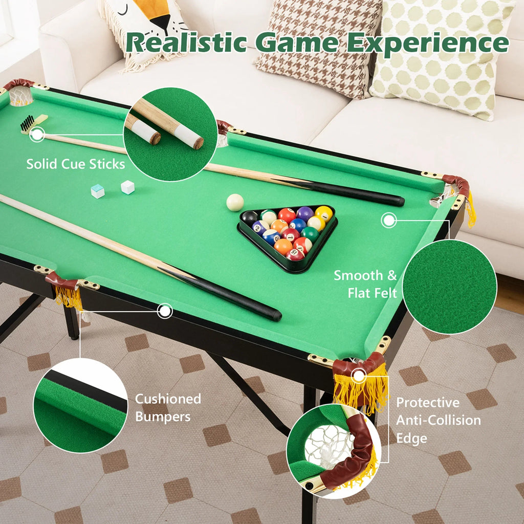Costway 47" Folding Billiard Table Pool Game Table for Kids w/ Cues & Chalk & Brush