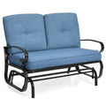Costway Glider Outdoor Patio Rocking Bench Loveseat Cushioned Seat Steel Frame Blue