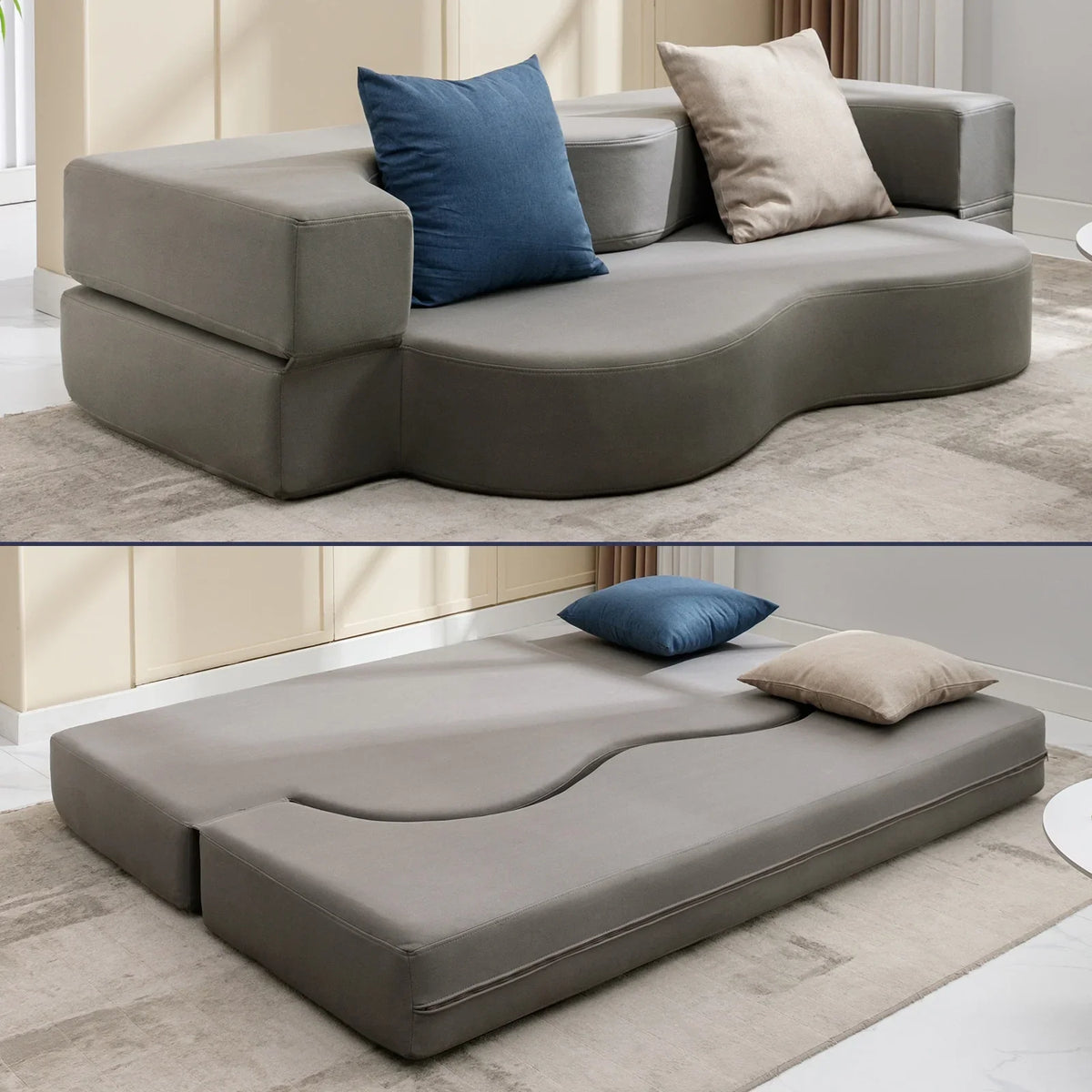 ZAFLY Full Size Convertible Futon Sofa Bed, Floor Sofa Bed Foldable, Foam Folding Mattress Sleeper, Cloth Fabrics Floor Couch Lounge Sleeper Bed for Living Room/Bedroom, Dark Grey